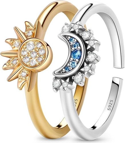 Sole luna anelli set - e,